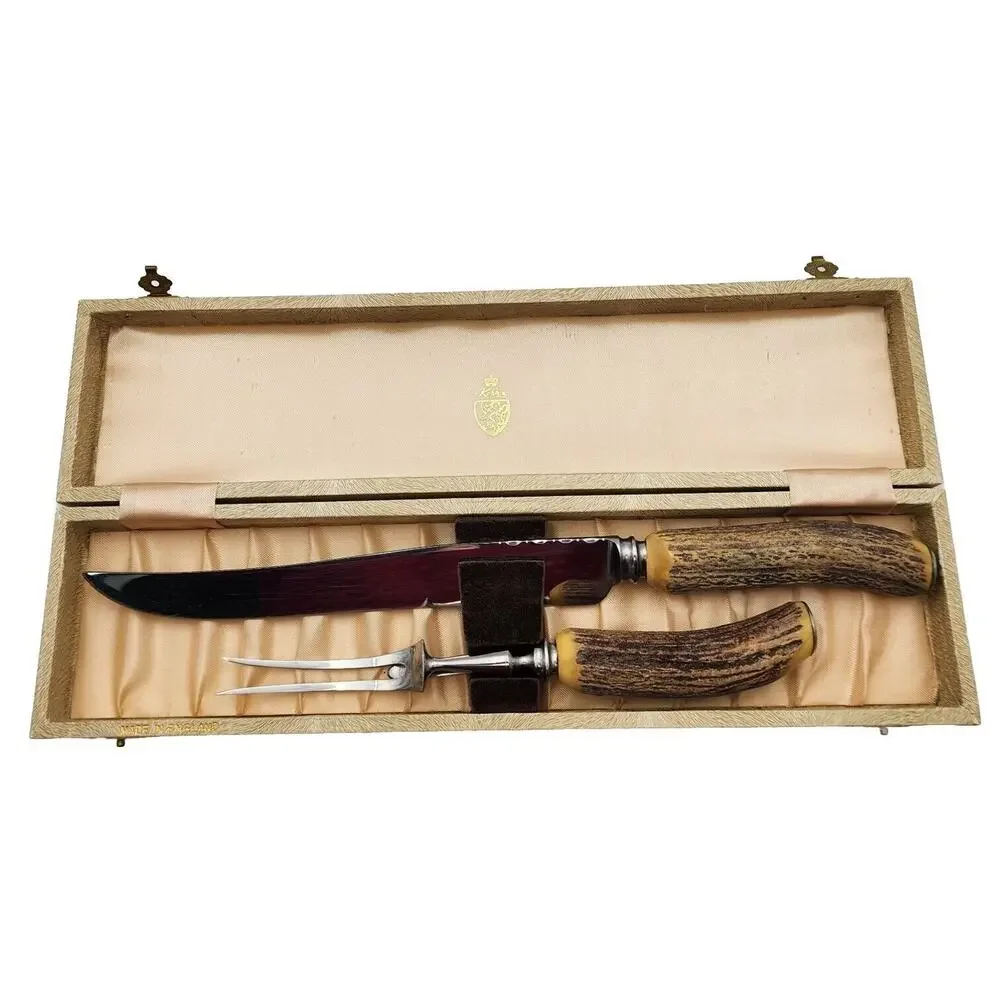 Vintage Kirk’s Antler Handle Stainless Steel Knife & Fork Set Sheffield England